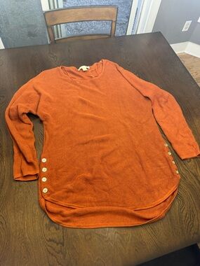 Michael Kors Burnt Orange Crewneck Button-Side Knit Sweater